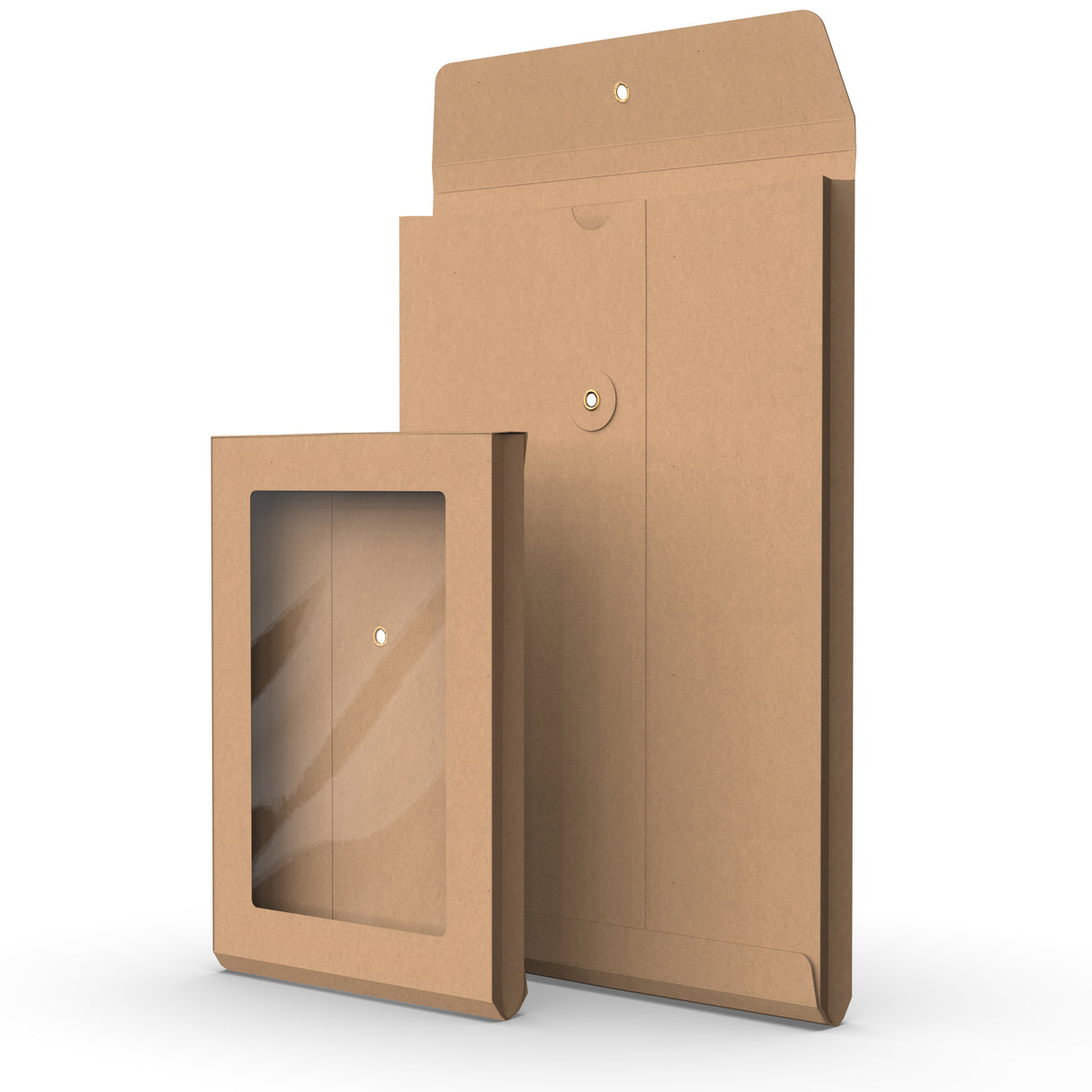 Envelopes com fecho de corda e arruela com reforço e janela panorâmica